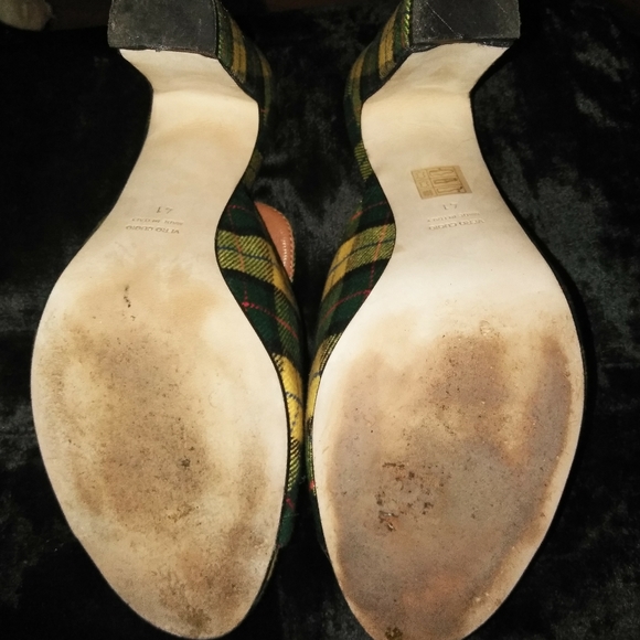 Green and Yellow TARTAIN PLAID Platform Mule SZ 41 - Picture 6 of 7